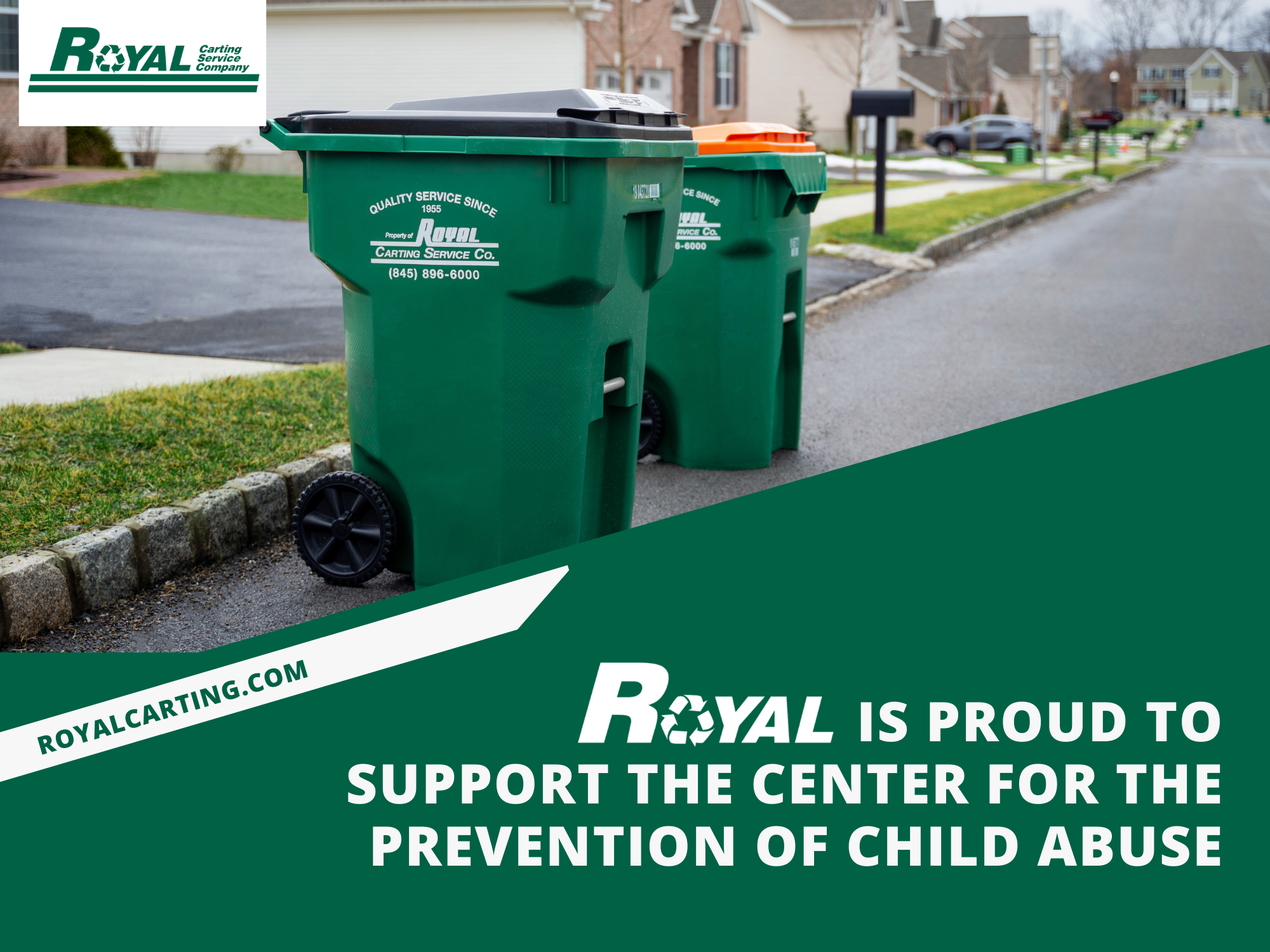 Royal Carting graphic announcing support for the center for the prevention of child abuse